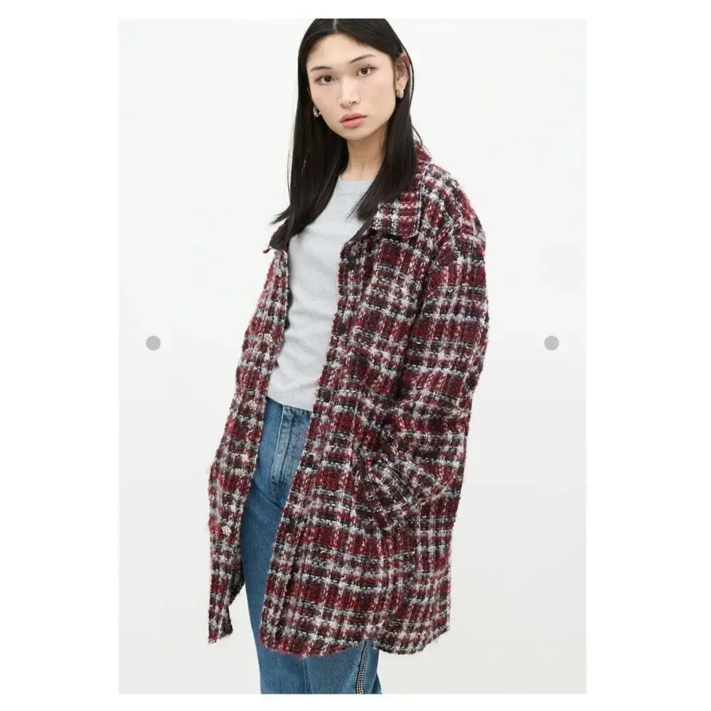 Faith Connexion Red Wool Tweed‎ Shirt Jacket Size: S